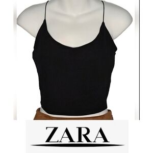ZARA ◇ Black, Ribbed, Spaghetti Strap, Cropped Cami ◇ Medium ◇ EUC ◇